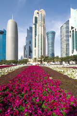 Panoramic view with modern skyscrapers in the centre of Doha