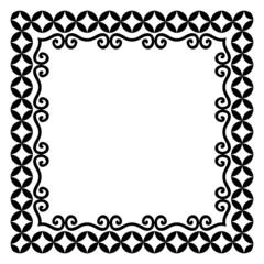 Border frame square pattern. Islamic, indian, greek motifs. Geometric frames in black color isolated on white background