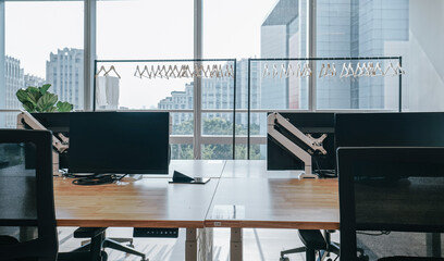 Interior of modern empty office building.Open ceiling design.
