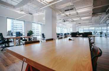 Interior of modern empty office building.Open ceiling design.