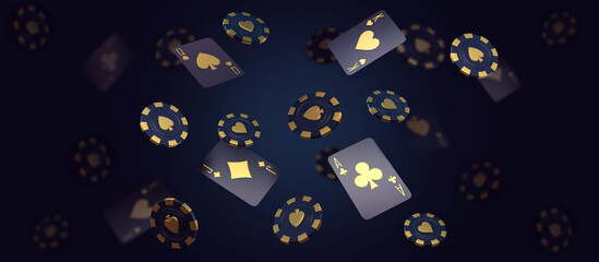 casino cards and chips gold motions poker balckjack baccarat 3d render 3d rendering illustration 