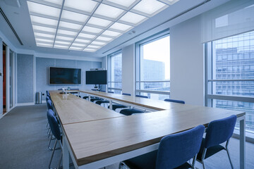 Interior of modern empty office building.Open ceiling design.