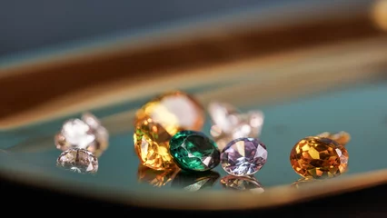 Rolgordijnen Natural Sapphire gemstone Jewel or gems on black shine color Collection of many different natural © NOTE OMG