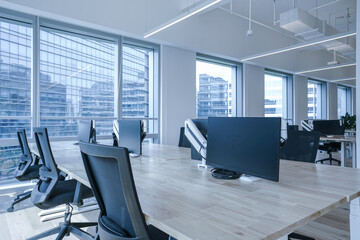 Interior of modern empty office building.Open ceiling design.