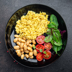 couscous beans salad tomato vegetable fresh meal food diet snack on the table copy space food background 