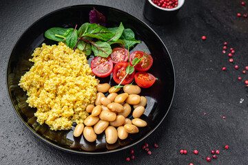 couscous beans salad tomato vegetable fresh meal food diet snack on the table copy space food background 