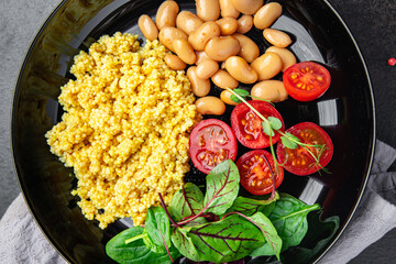 couscous beans salad tomato vegetable fresh meal food diet snack on the table copy space food background 