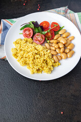 couscous beans salad tomato vegetable fresh meal food diet snack on the table copy space food background 