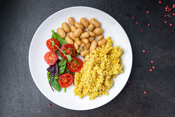 couscous beans salad tomato vegetable fresh meal food diet snack on the table copy space food background 