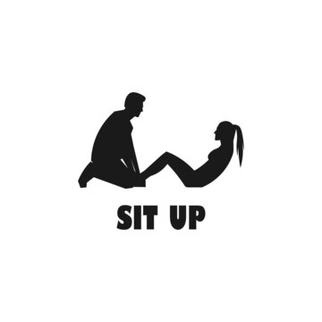 Woman doing sit up workout black vector silhouette illustration.