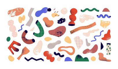 Abstract geometric shapes set. Modern trendy creative design elements. Decorative geometry bundle. Organic curves, blobs, waves decoration. Flat vector illustrations isolated on white background