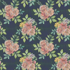 Kissenbezug Aquarell Blumensträuße. Nahtlose botanische Verzierung von Pfingstrosenblumen mit Blättern auf einem hellen Hintergrund. Tapete für Design, Druck, Verpackung. © Sergei