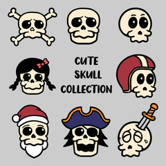 Cute doodle skull collection set