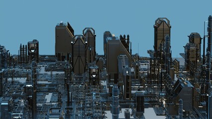3d illustration - Model of alien sci-fi city. - obrazy, fototapety, plakaty