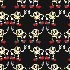 seamless skull mascot character on black background