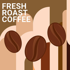 Vector Illustration Cup of Fresh Coffeeor coffee bean Flat Style. Decorative Design for Cafeteria, Posters, Banners, Cards