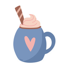 Cup of coffee with whipped cream. Vector illustration in a flat style