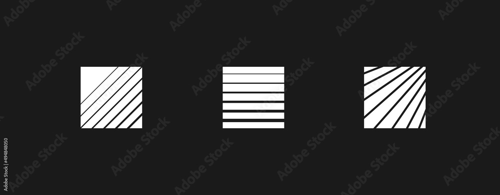 Poster set of retrowave design elements, squares. squares with horizontal and diagonal stripes. pack of ret