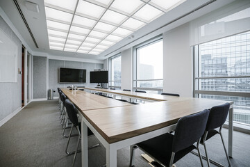 Interior of modern empty office building.Open ceiling design.
