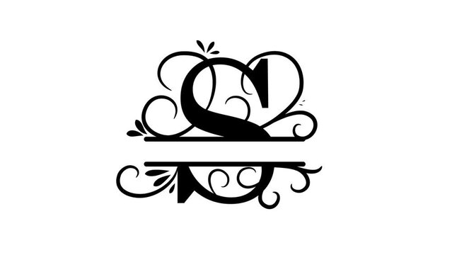 Letter S. Animated logo. Monogram, split letter S. Vintage style, twigs and leaves appear at logo. Letter on transparent background. You can insert a logo on any of your videos. Animation vector