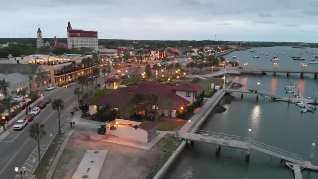 Sunset over St Augustine, panoramic view of city skyline