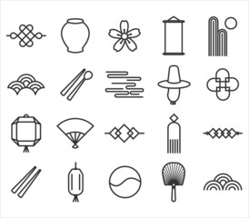 Korea traditional pattern outline icon collection. Linear symbol vector illustration collection. Thin line 640x640 pixels.