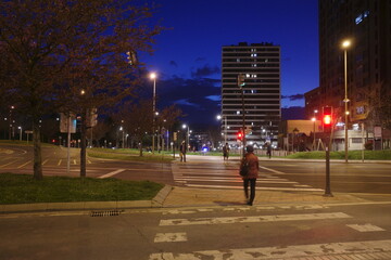 People walking in the street at night