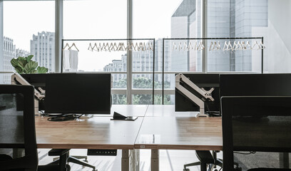 Interior of modern empty office building.Open ceiling design.