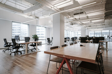 Interior of modern empty office building.Open ceiling design.