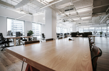 Interior of modern empty office building.Open ceiling design.