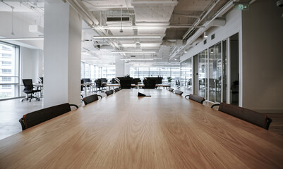 Interior of modern empty office building.Open ceiling design.