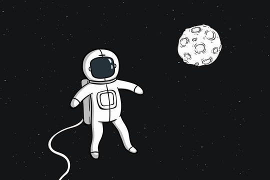 astronaut boy floating in the space with moon or asteroid