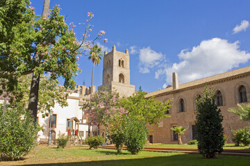 Fototapeta na wymiar Patio near a building of Municipality of Monreale, Sicily, Italy
