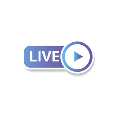 Live, text and play button embellished blue logo