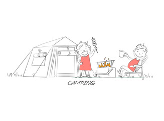 Hobby - camping.
Doodle style character. An illustration of simple human movements and emotions. 