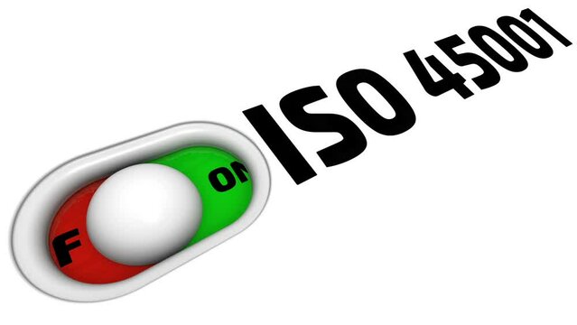 One option button with black text ISO 45001 (is an international standard that specifies requirements for an occupational health and safety management system) in action. Footage video