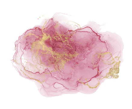 Alcohol ink abstract shape Gold and pink texture
