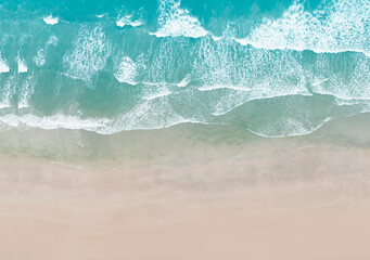 Fototapeta na wymiar Aerial top view of the beach wave on tropical sea in summer background