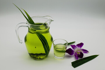 Pandan juice in a pitcher, Thai herbal juice, fragrant, nourishing health,Include Clipping Path