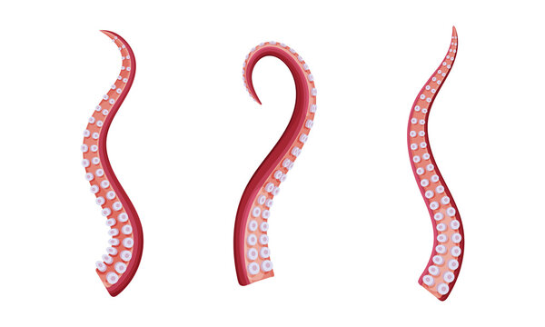 Set of octopus tentacles, underwater marine creature body parts cartoon vector illustration
