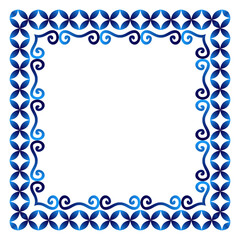 Border frame ceramic tile pattern. Islamic, indian, arabic motifs. Damask border square pattern. Porcelain ethnic bohemian background