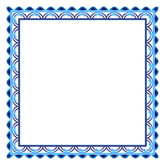 Border frame ceramic tile pattern. Islamic, indian, arabic motifs. Damask border square pattern. Porcelain ethnic bohemian background