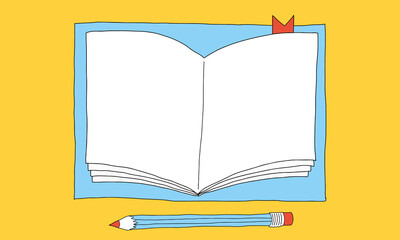 見開きのノート・本のイラスト　フレーム・白紙