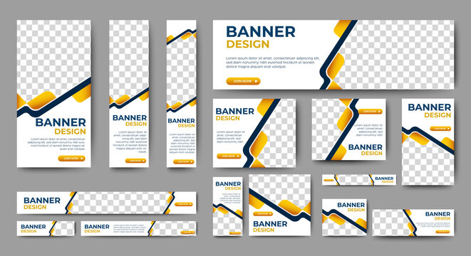 set of creative web banners of standard size with a place for photos. Business ad banner. Vertical, horizontal and square template
