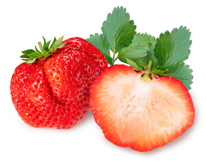 Fresh Red strawberry isolated on white background, Red Amaoh strawberry on White Background With clipping path.