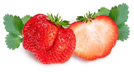 Fresh Red strawberry isolated on white background, Red Amaoh strawberry on White Background With clipping path.