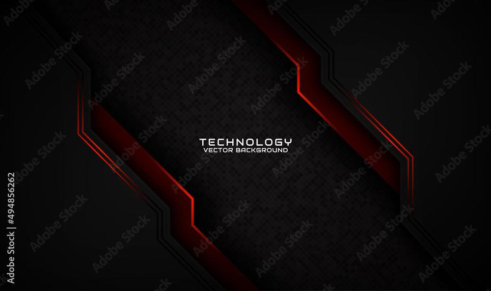 Aufkleber 3d black techno abstract background overlap layer on dark space with orange light stripe effect deco