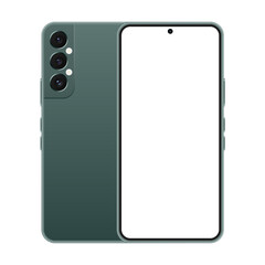 Realistic green smartphone front and back design.