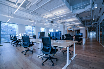 Interior of modern empty office building.Open ceiling design.
