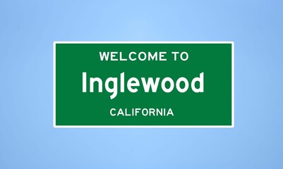 Inglewood, California city limit sign. Town sign from the USA. - obrazy, fototapety, plakaty